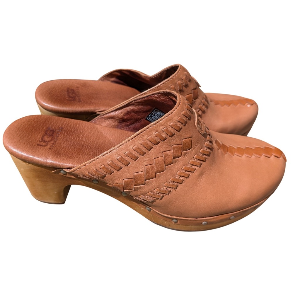 UGG Clogs Women Shoes 8 Boho Western Coastal Leather Wood Platform Mules Cottage